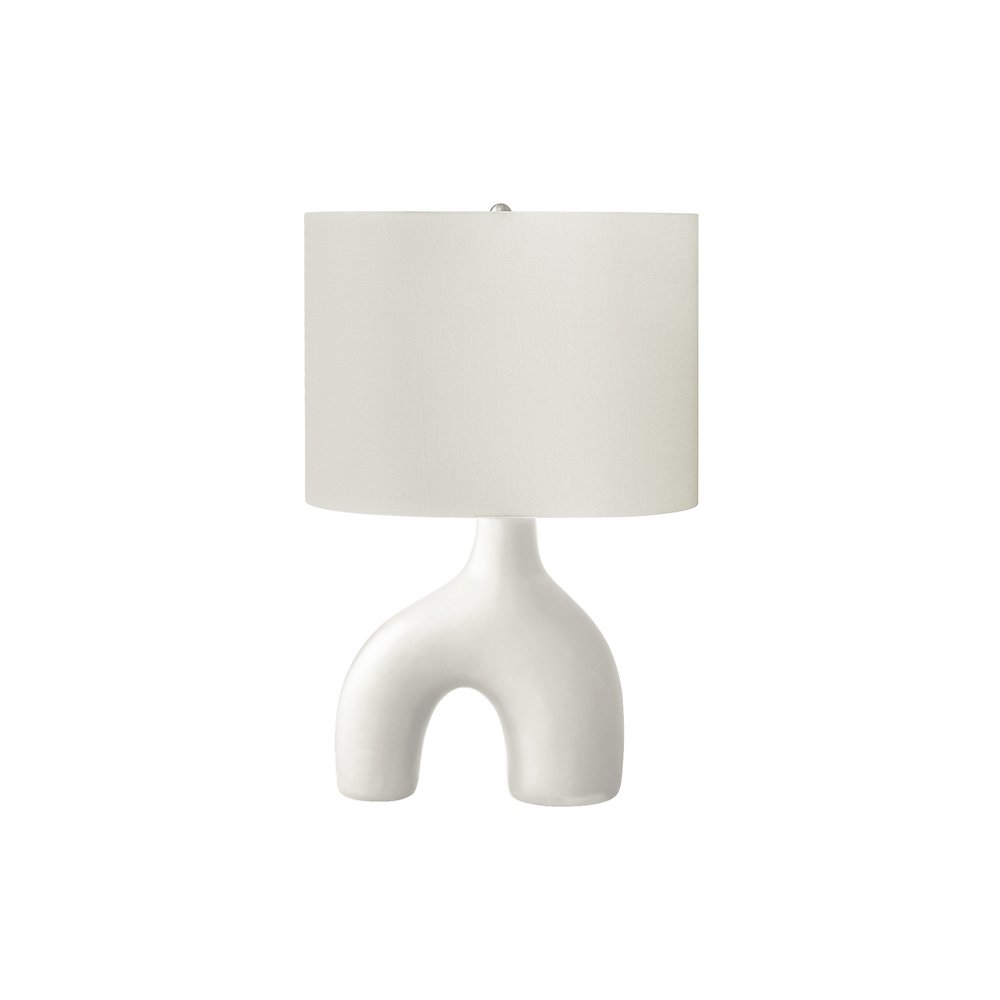 25"H, Table Lamp, White Ceramic, Ivory / Cream Shade, Contemporary, Modern. Picture 1
