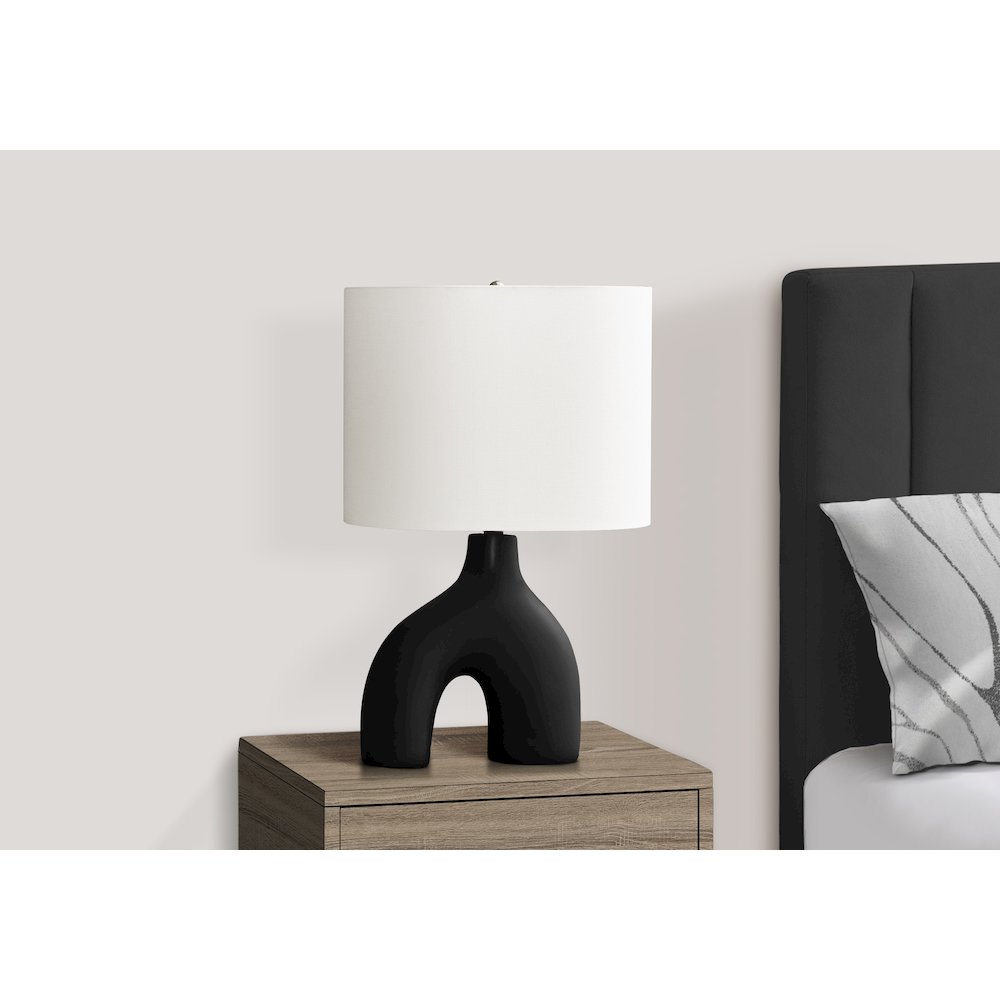 25"H, Table Lamp, Black Ceramic, Ivory / Cream Shade, Contemporary, Modern. Picture 3