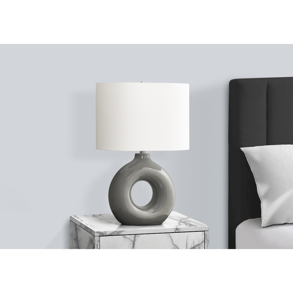 Lighting, 24"H, Table Lamp, Dark Grey Ceramic, Ivory / Cream Shade, Contemporary. Picture 3