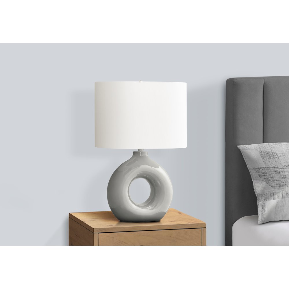 24"H, Table Lamp, Grey Ceramic, Ivory / Cream Shade, Contemporary, Modern. Picture 3