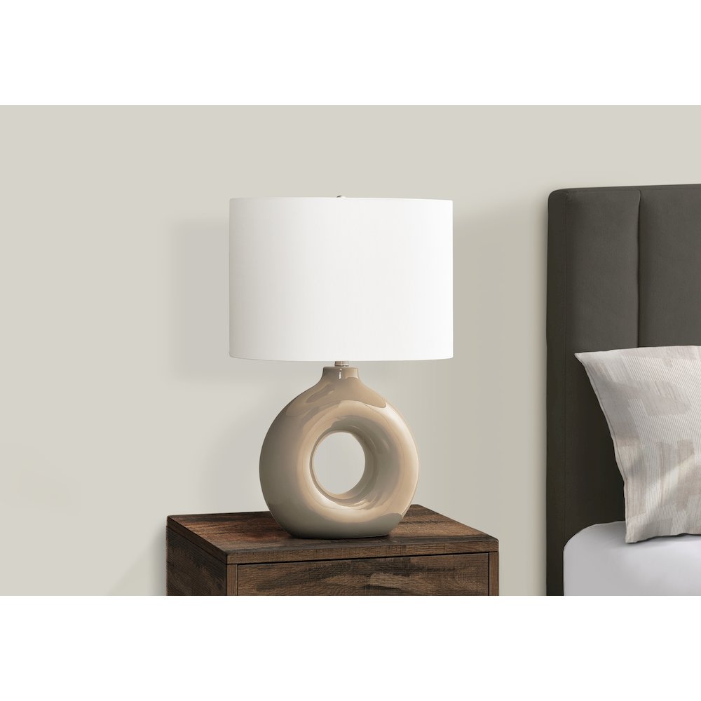 24"H, Table Lamp, Brown Ceramic, Ivory / Cream Shade, Contemporary, Modern. Picture 3
