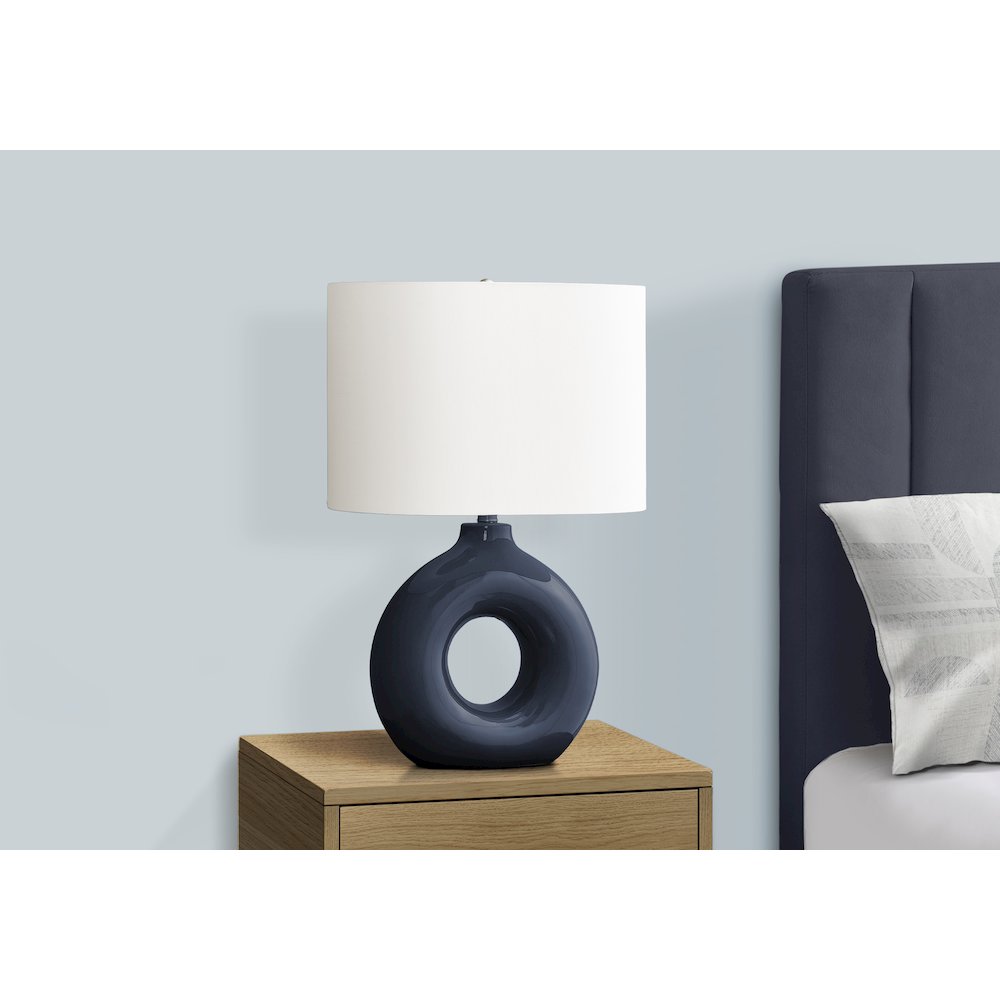24"H, Table Lamp, Blue Ceramic, Ivory / Cream Shade, Contemporary, Modern. Picture 3
