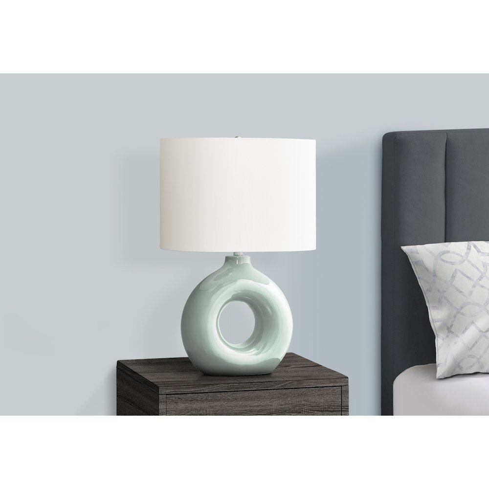 24"H, Table Lamp, Green Ceramic, Ivory / Cream Shade, Contemporary, Modern. Picture 3