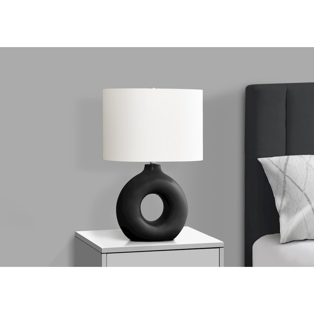 24"H, Table Lamp, Black Ceramic, Ivory / Cream Shade, Contemporary, Modern. Picture 3