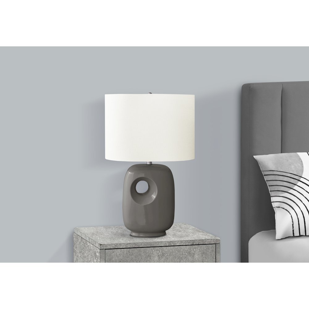 Lighting, 26"H, Table Lamp, Dark Grey Ceramic, Ivory / Cream Shade, Contemporary. Picture 3