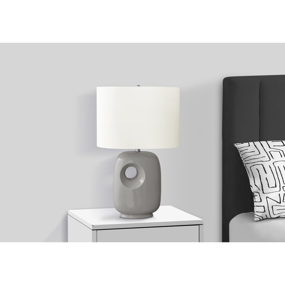 26"H, Table Lamp, Grey Ceramic, Ivory / Cream Shade, Contemporary, Modern. Picture 3