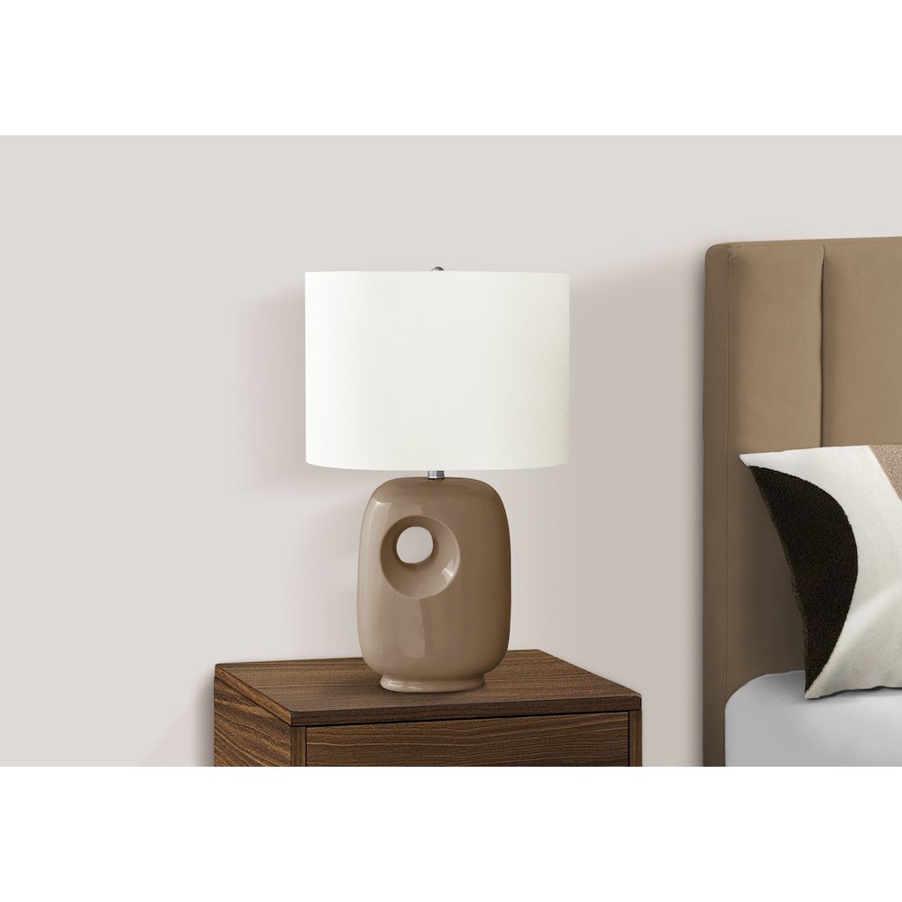 26"H, Table Lamp, Brown Ceramic, Ivory / Cream Shade, Contemporary, Modern. Picture 3