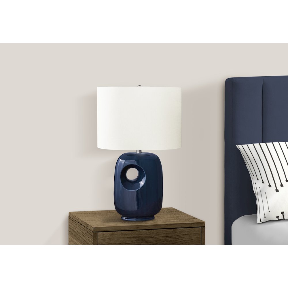 26"H, Table Lamp, Blue Ceramic, Ivory / Cream Shade, Contemporary, Modern. Picture 3