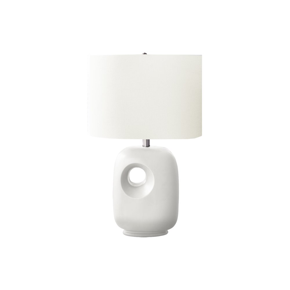26"H, Table Lamp, White Ceramic, Ivory / Cream Shade, Contemporary, Modern. Picture 1