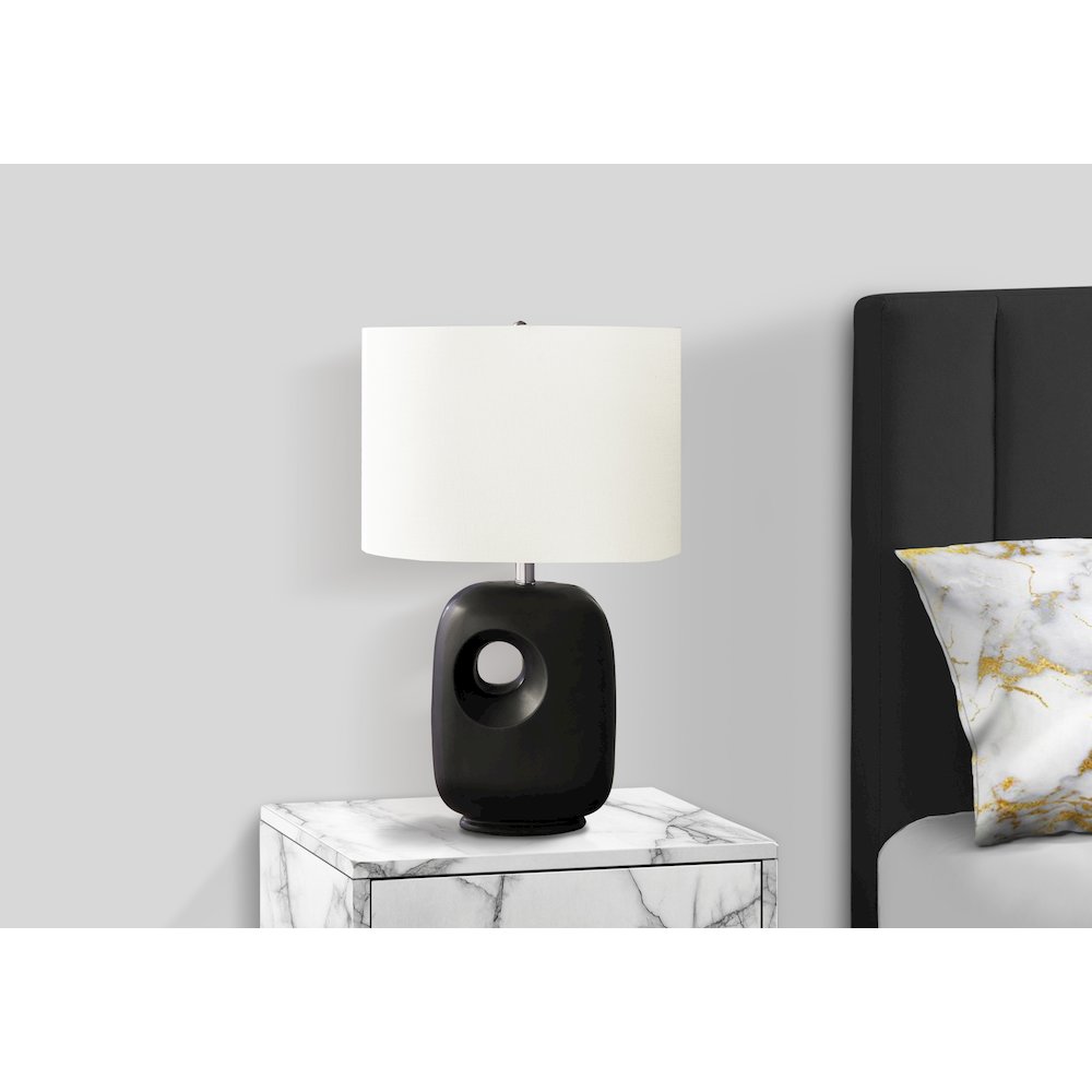 26"H, Table Lamp, Black Ceramic, Ivory / Cream Shade, Contemporary, Modern. Picture 3