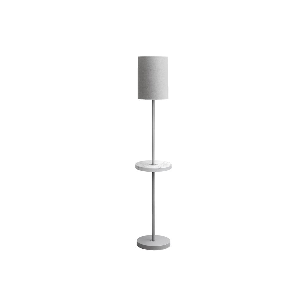 62"H, Floor Lamp, Grey Metal, White Marble, Contemporary, Modern. Picture 1