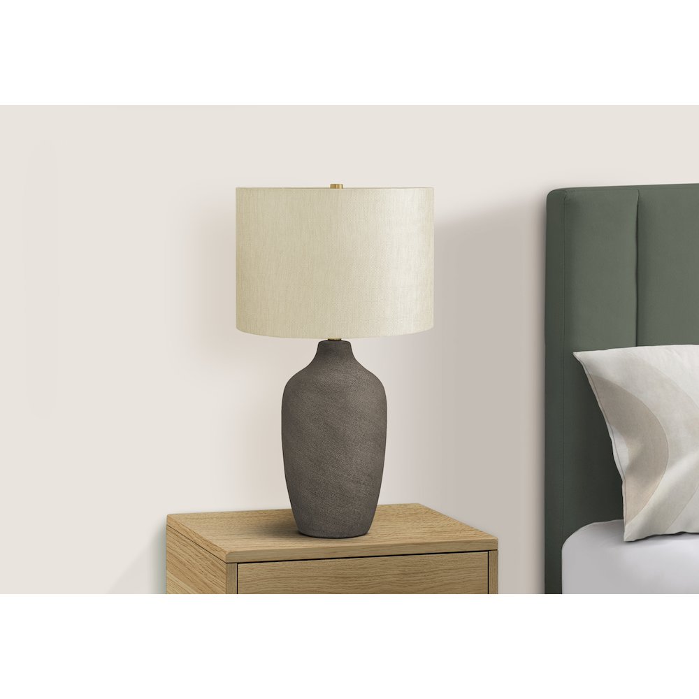 Lighting, 27"H, Table Lamp, Grey Ceramic, Beige Shade, Contemporary. Picture 6