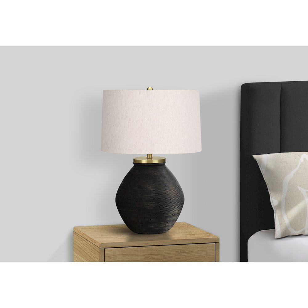 ="Lighting, 25""H, Table Lamp, Black Concrete, Ivory / Cream Shade, Contemporar. Picture 6