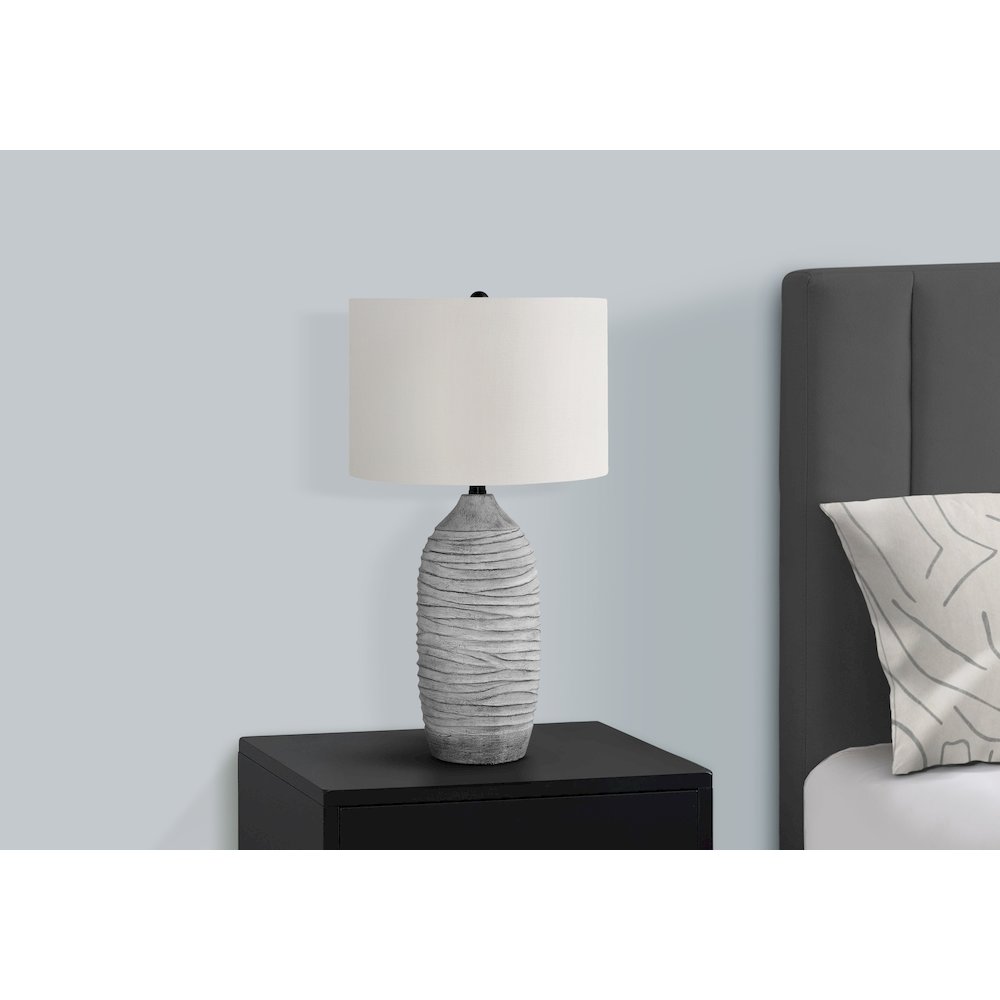 Lighting, 27"H, Table Lamp, Grey Resin, Ivory / Cream Shade, Modern. Picture 6