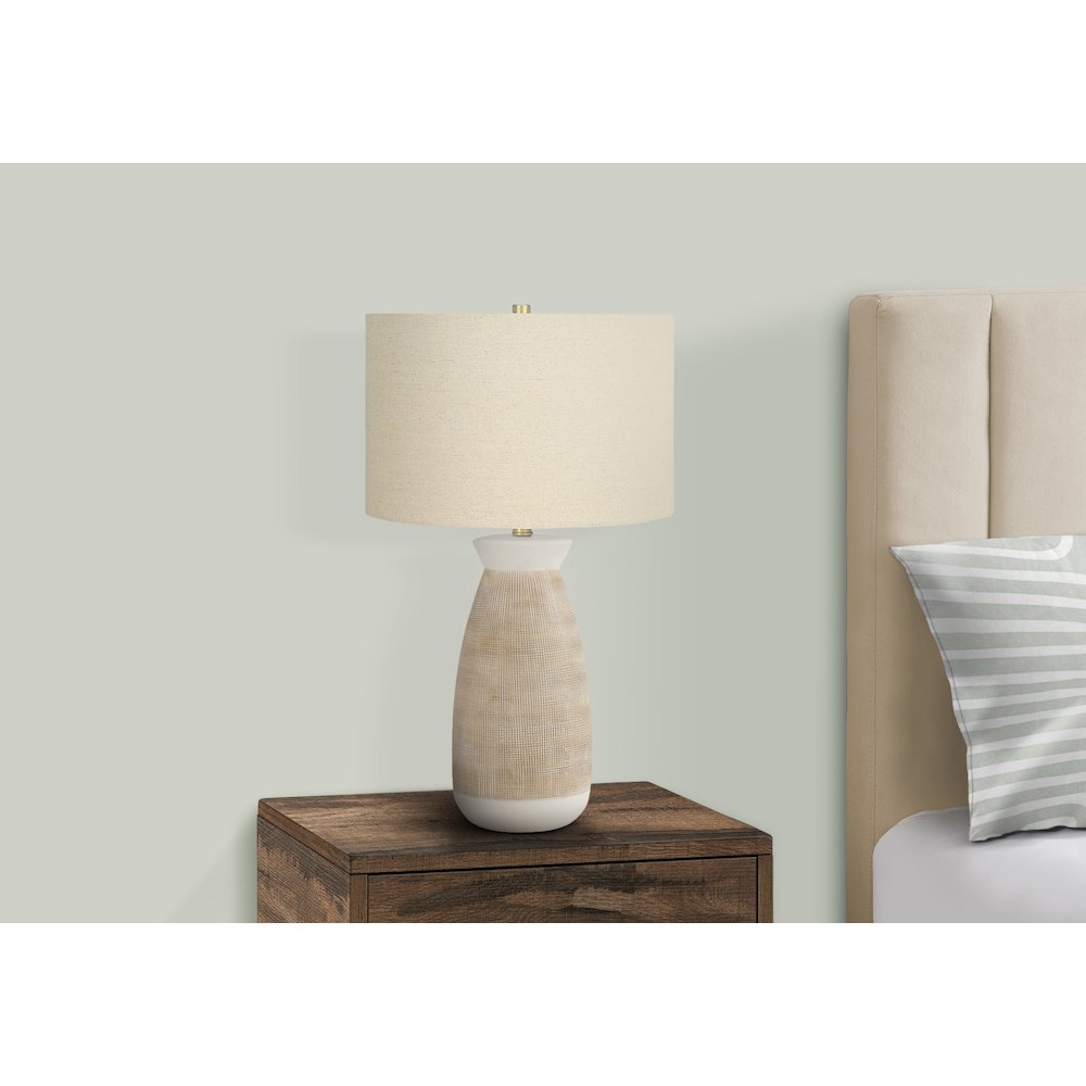 Lighting, 27"H, Table Lamp, Cream Ceramic, Beige Shade, Contemporary. Picture 6
