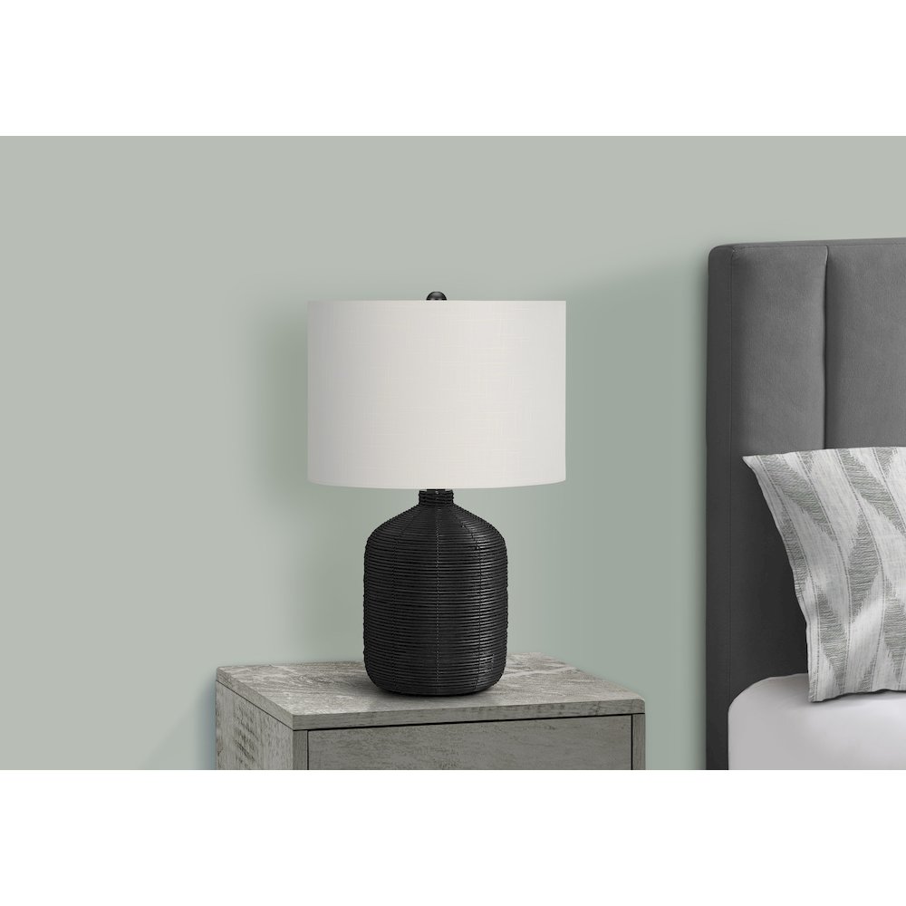 Lighting, 23"H, Table Lamp, Black Rattan, Ivory / Cream Shade, Modern. Picture 6