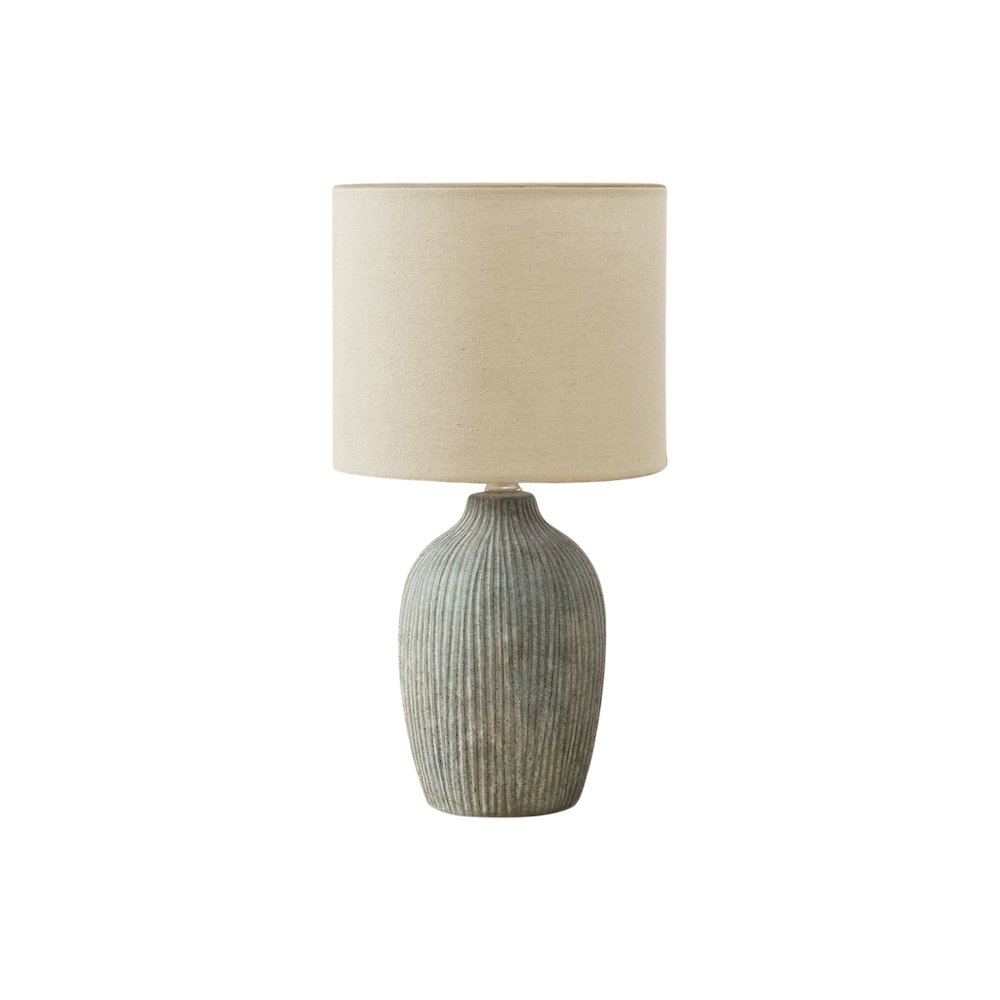 Lighting, Table Lamp, 18"H, Green Ceramic, Beige Shade, Contemporary, Modern. Picture 1
