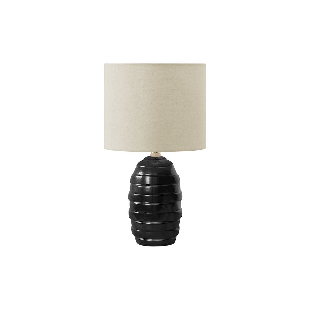 Lighting, 17"H, Table Lamp, Black Ceramic, Beige Shade, Contemporary, Modern. Picture 1