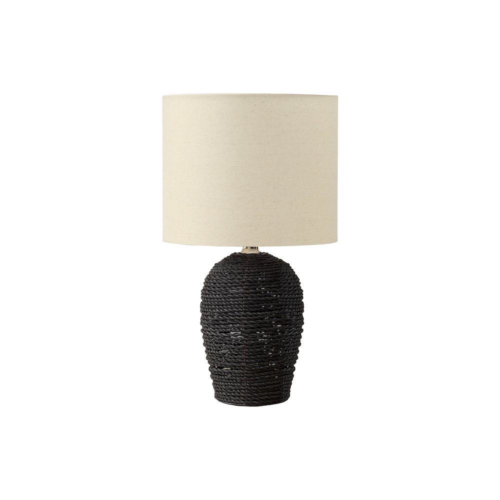Lighting, 17"H, Table Lamp, Black Rattan, Beige Shade, Transitional. Picture 1