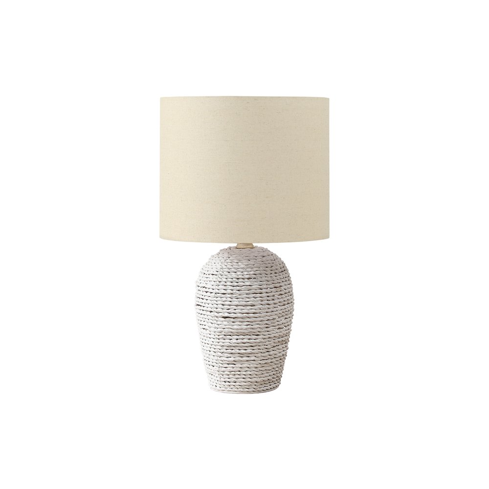 Lighting, 17"H, Table Lamp, White Rattan, Beige Shade, Transitional. Picture 1