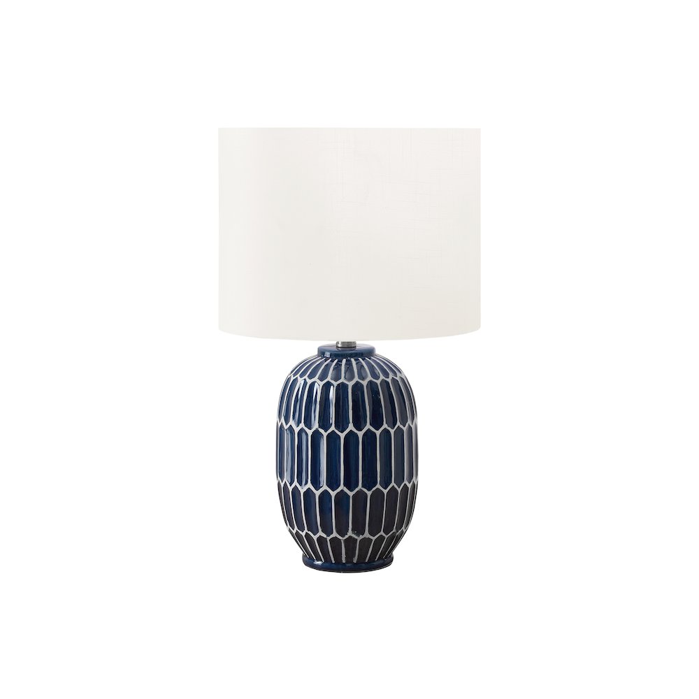 22"H, Table Lamp, Blue Ceramic, Ivory / Cream Shade, Contemporary, Modern. Picture 1