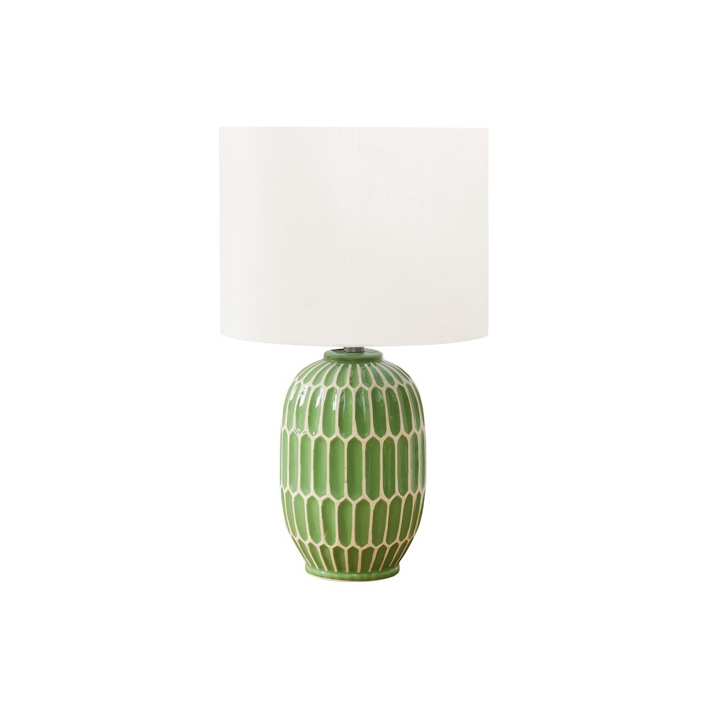 22"H, Table Lamp, Green Ceramic, Ivory / Cream Shade, Contemporary, Modern. Picture 1