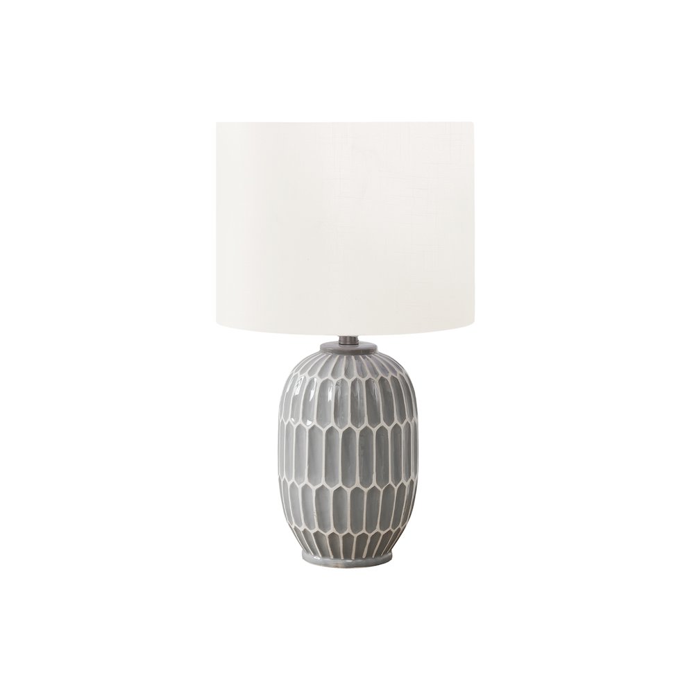 22"H, Table Lamp, Grey Ceramic, Ivory / Cream Shade, Contemporary, Modern. Picture 1