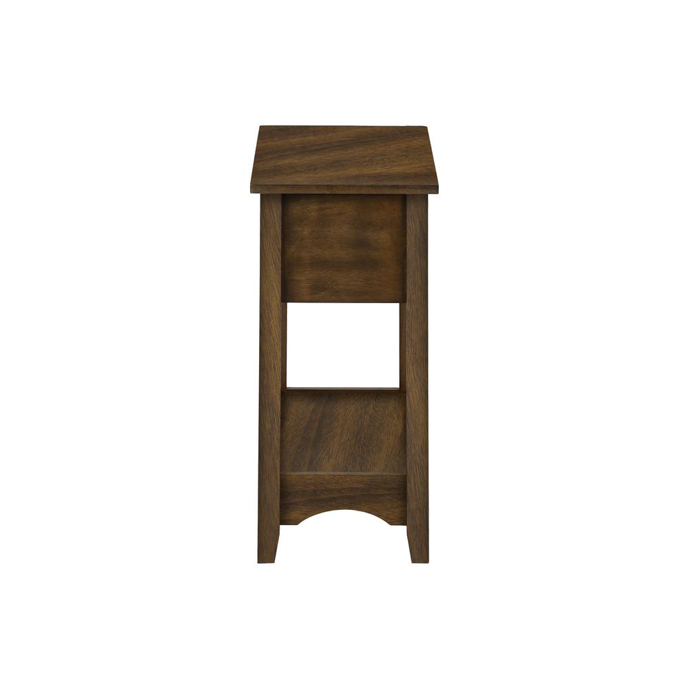 Accent Table, 2 Tier, Narrow, Storage Drawer, Brown Veneer, Transitional. Picture 2