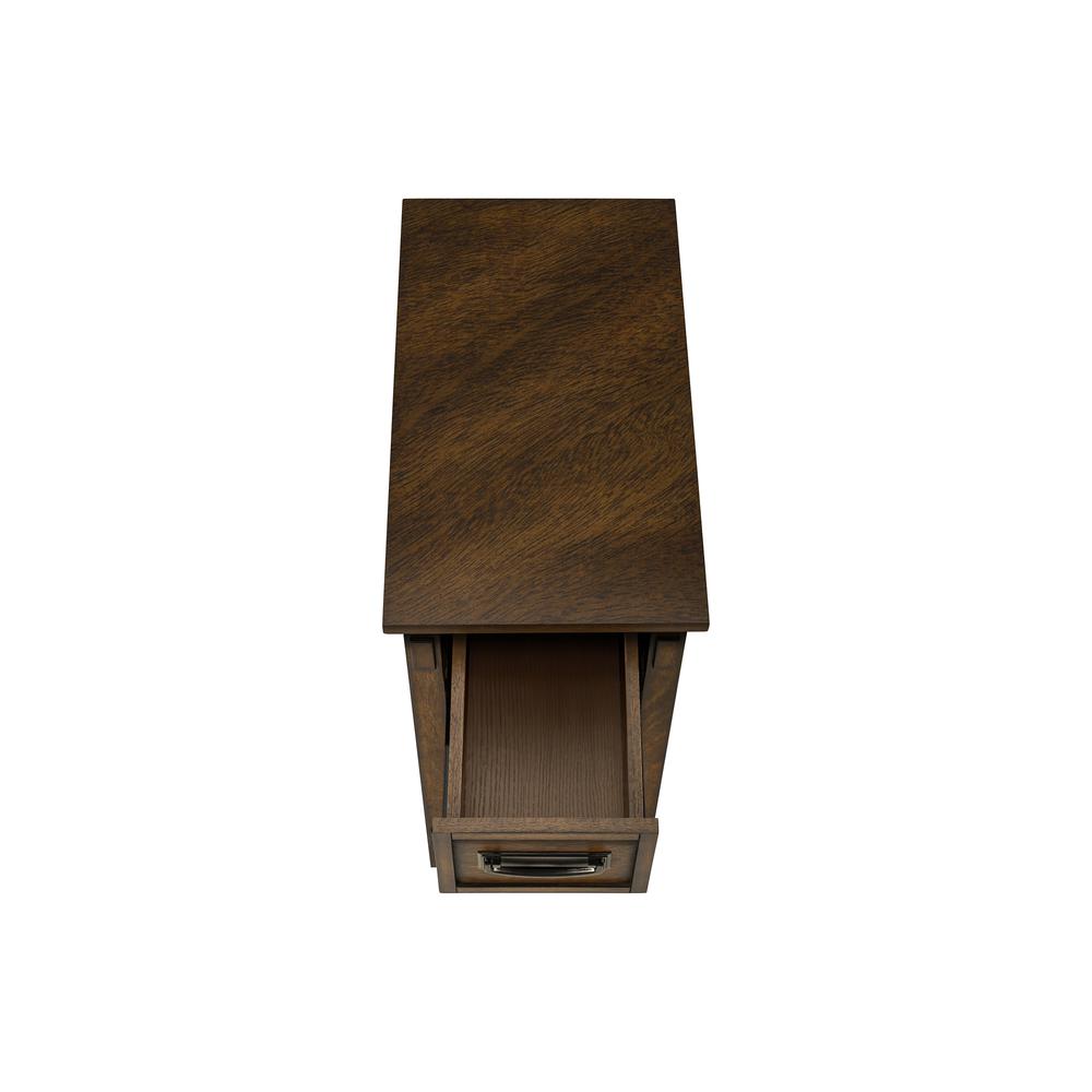Accent Table, 2 Tier, Narrow, Storage Drawer, Brown Veneer, Transitional. Picture 5