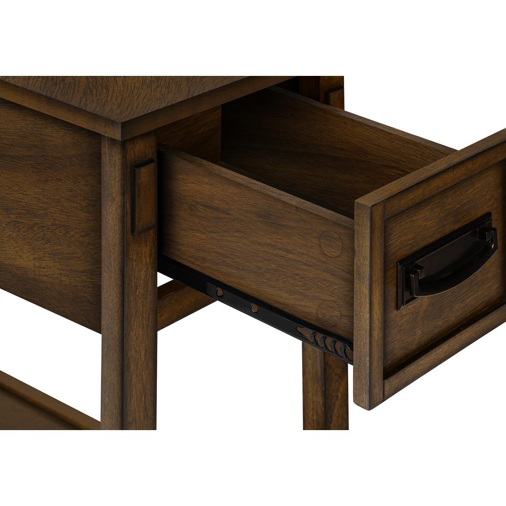 Accent Table, 2 Tier, Narrow, Storage Drawer, Brown Veneer, Transitional. Picture 7