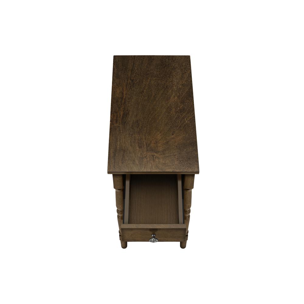 Accent Table, 2 Tier, Narrow, Lamp, Storage Drawer, Brown Veneer, Traditional. Picture 5