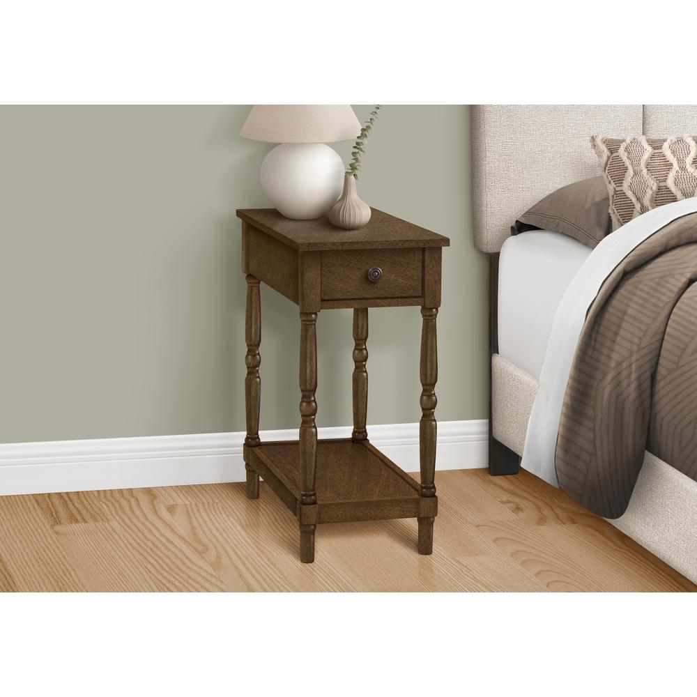 Accent Table, 2 Tier, Narrow, Lamp, Storage Drawer, Brown Veneer, Traditional. Picture 11