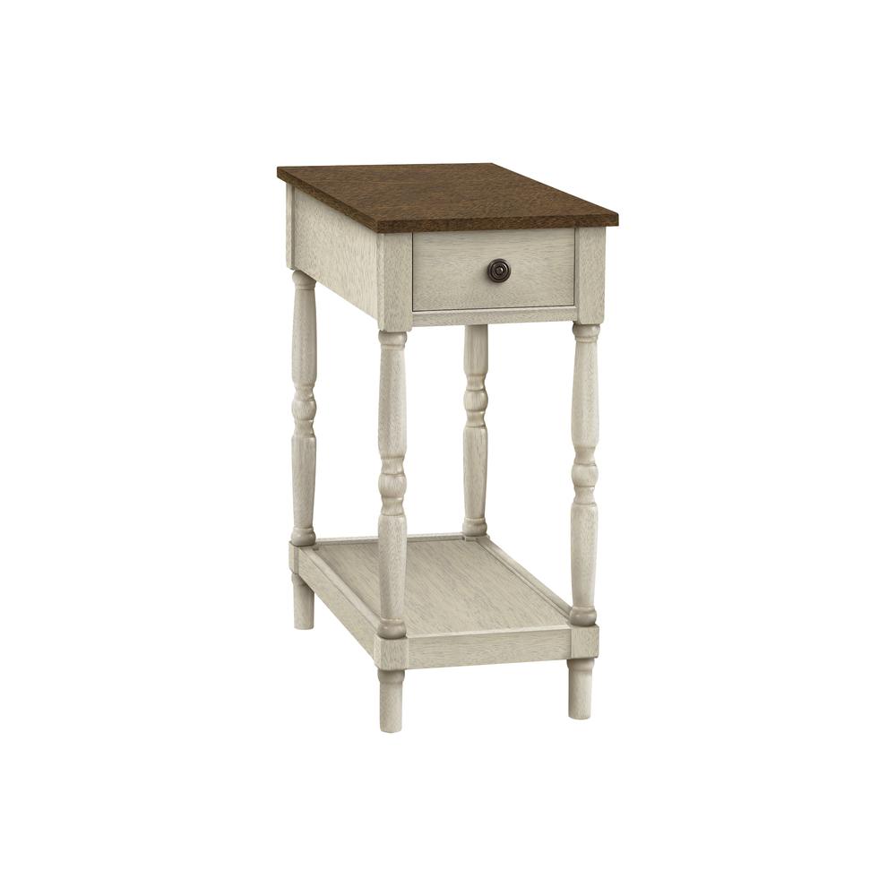 Accent Table, 2 Tier, Narrow, Lamp, Storage Drawer, Brown Veneer, White Veneer. Picture 1