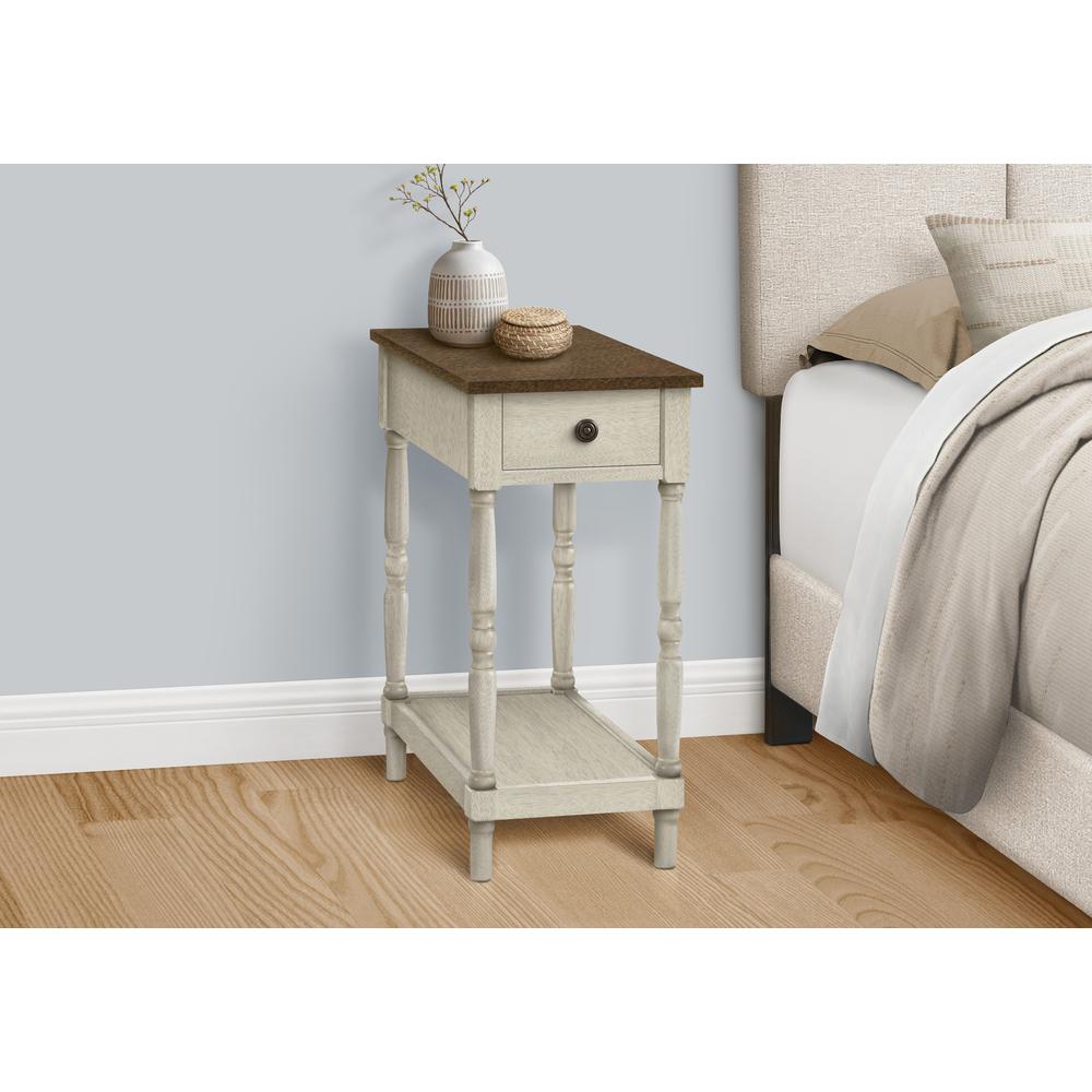 Accent Table, 2 Tier, Narrow, Lamp, Storage Drawer, Brown Veneer, White Veneer. Picture 4