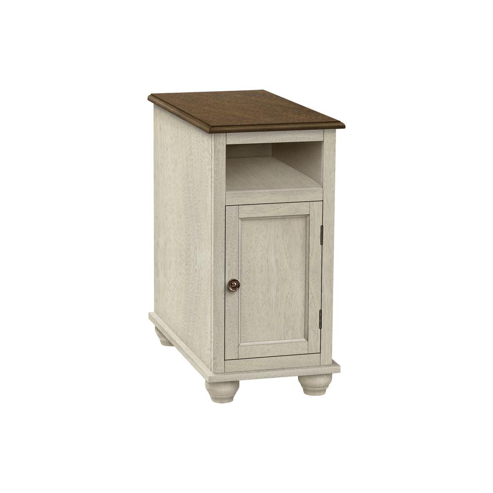 Accent Table, Narrow, Lamp, Storage, Antique White Veneer, Brown Veneer. Picture 1