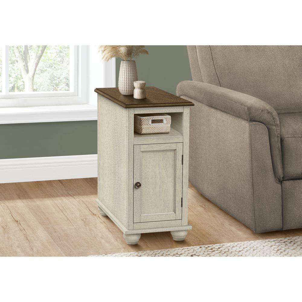 Accent Table, Narrow, Lamp, Storage, Antique White Veneer, Brown Veneer. Picture 3