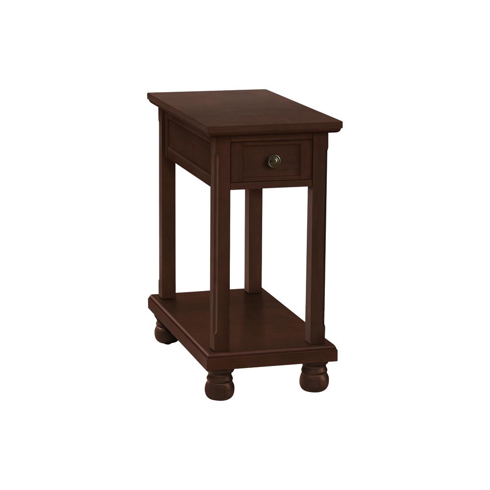 Accent Table, Narrow, Nightstand, Lamp, Storage Drawer, Brown Veneer. Picture 1