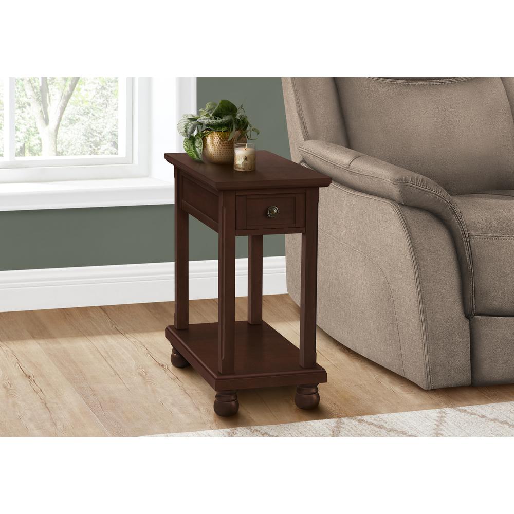 Accent Table, Narrow, Nightstand, Lamp, Storage Drawer, Brown Veneer. Picture 3
