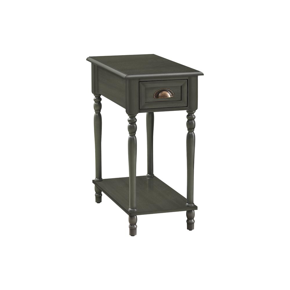 Accent Table, 2 Tier, Narrow, Lamp, Storage Drawer, Green Veneer, Traditional. Picture 1