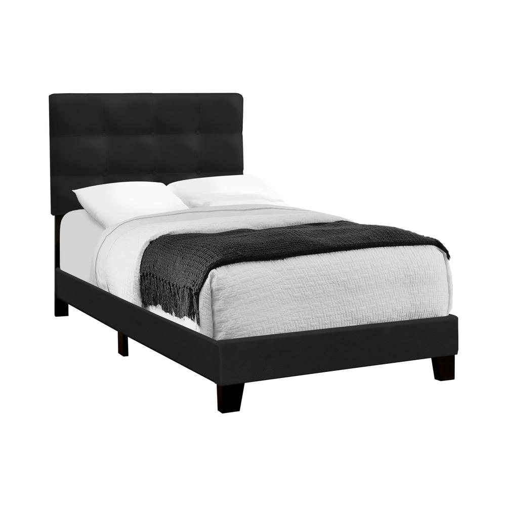 Bed, Twin Size, Upholstered, Frame Only, Black Velvet, Transitional. Picture 1