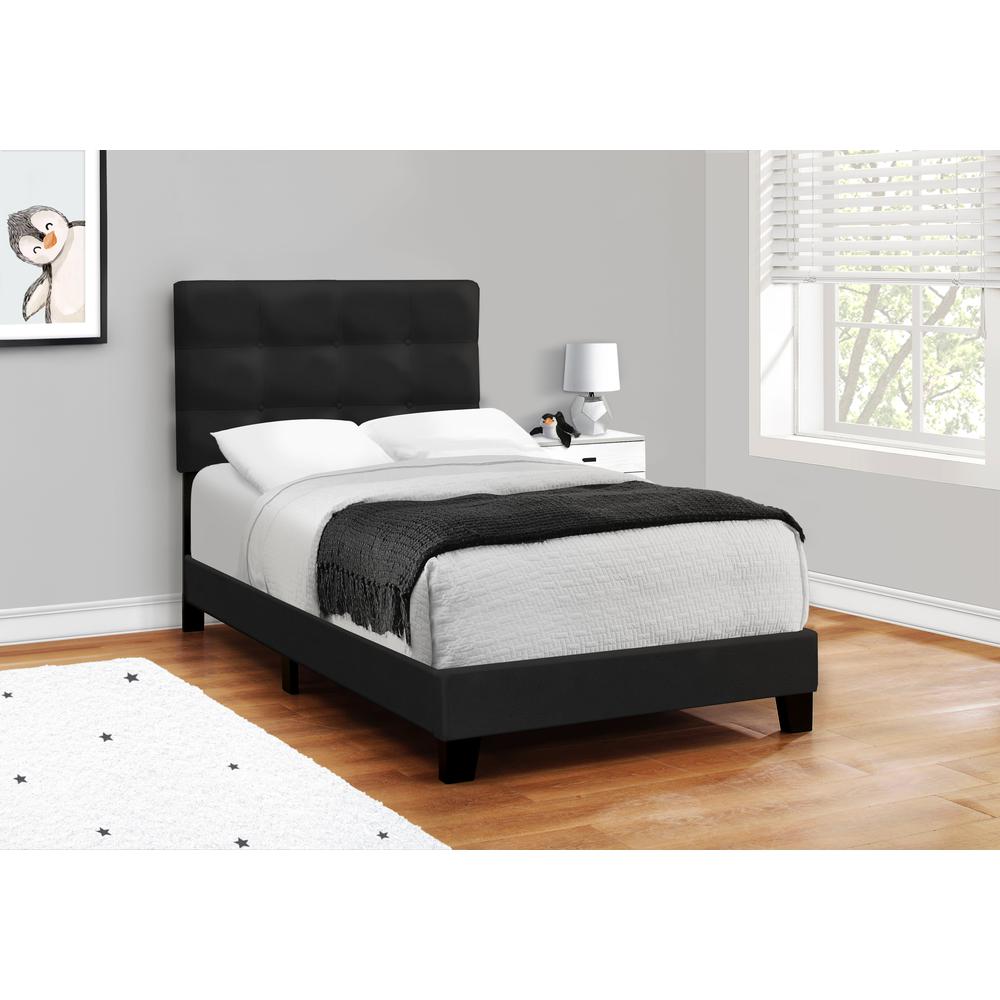 Bed, Twin Size, Upholstered, Frame Only, Black Velvet, Transitional. Picture 4