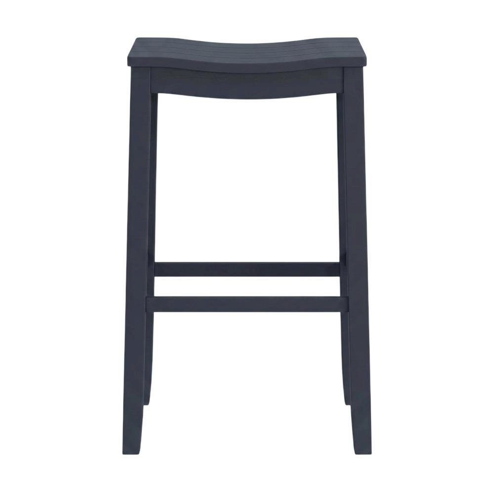 Wooden Backless Bar Height Stool with Footrest for Kitchen Island, Navy. Picture 1
