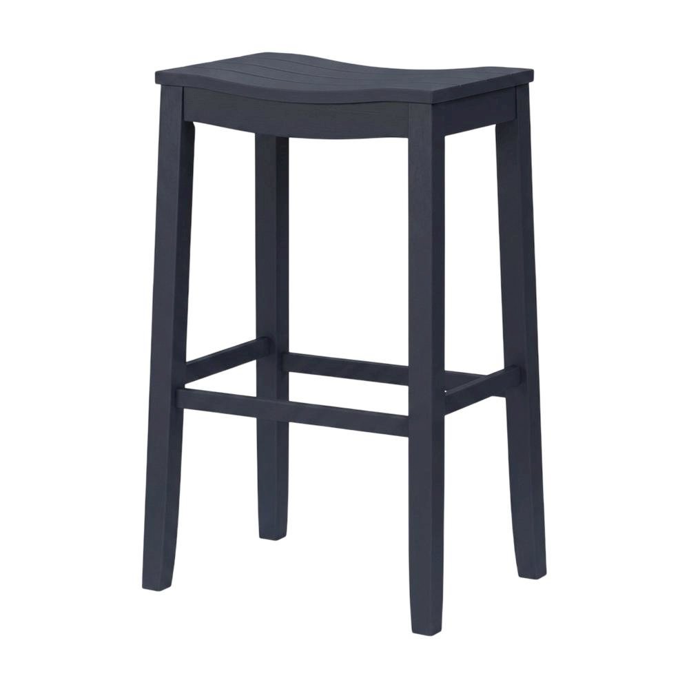 Wooden Backless Bar Height Stool with Footrest for Kitchen Island, Navy. Picture 3