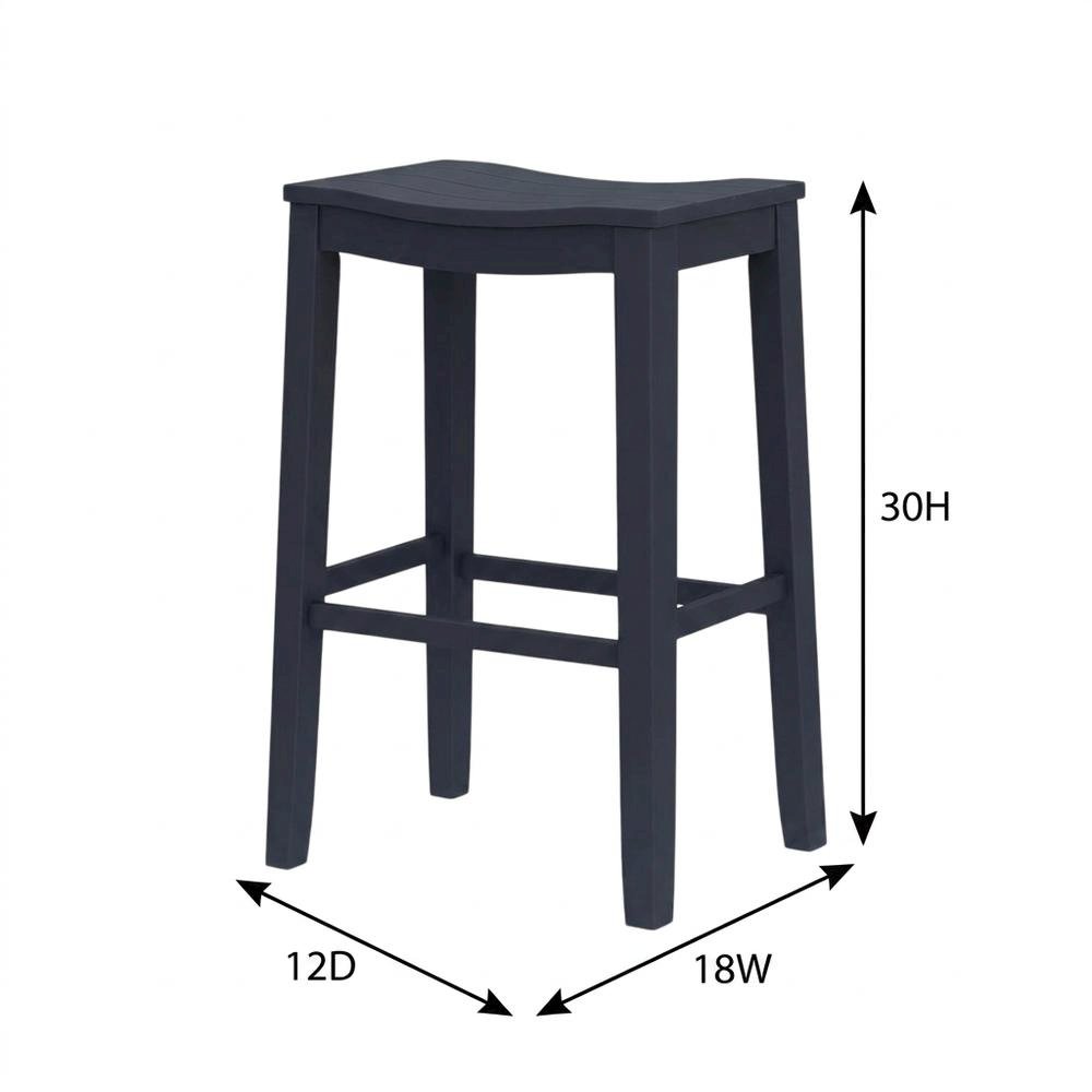 Wooden Backless Bar Height Stool with Footrest for Kitchen Island, Navy. Picture 5