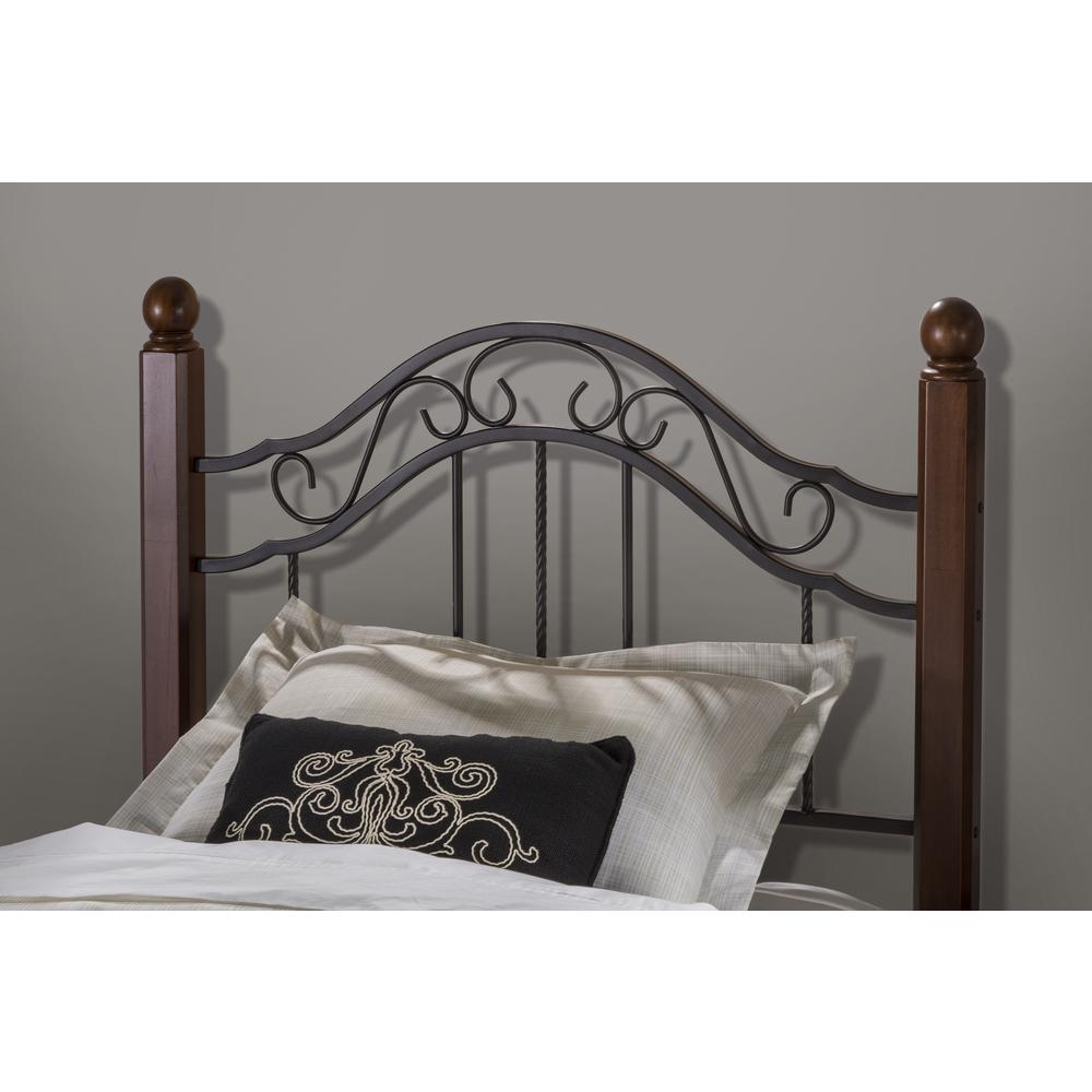 Madison Twin Metal Headboard with Cherry Wood Posts, Textured Black. Picture 2