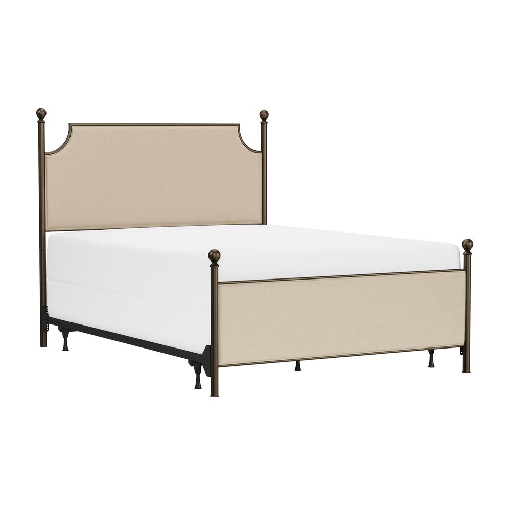 McArthur Queen Metal and Upholstered Bed, Bronze with Linen Stone Fabric. Picture 1