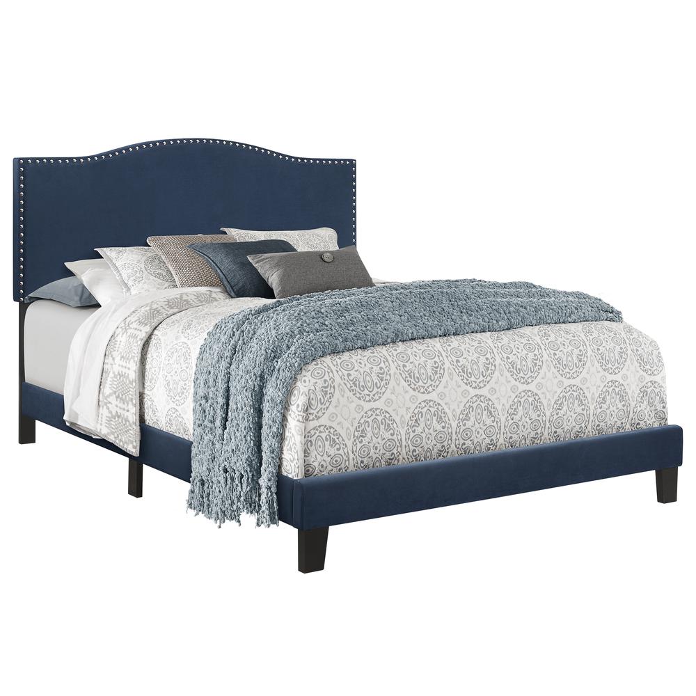 Kiley Queen Upholstered Bed, Blue Velvet. Picture 1