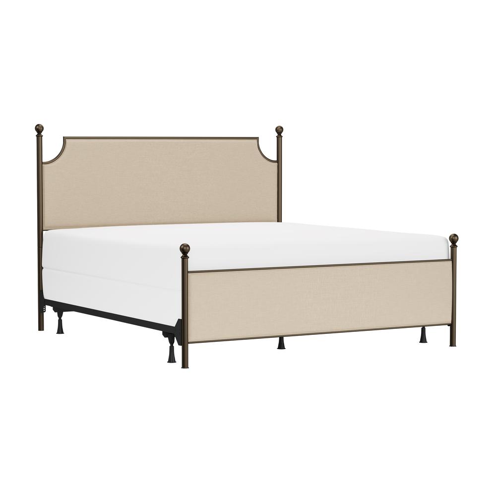 McArthur King Metal and Upholstered Bed, Bronze with Linen Stone Fabric. Picture 1
