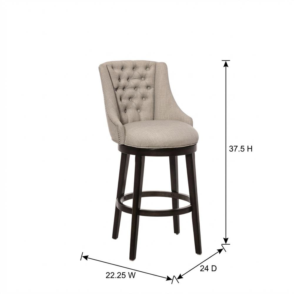 Brown Fabric Round Counter Stool with High Back and Wood Construction. Picture 6