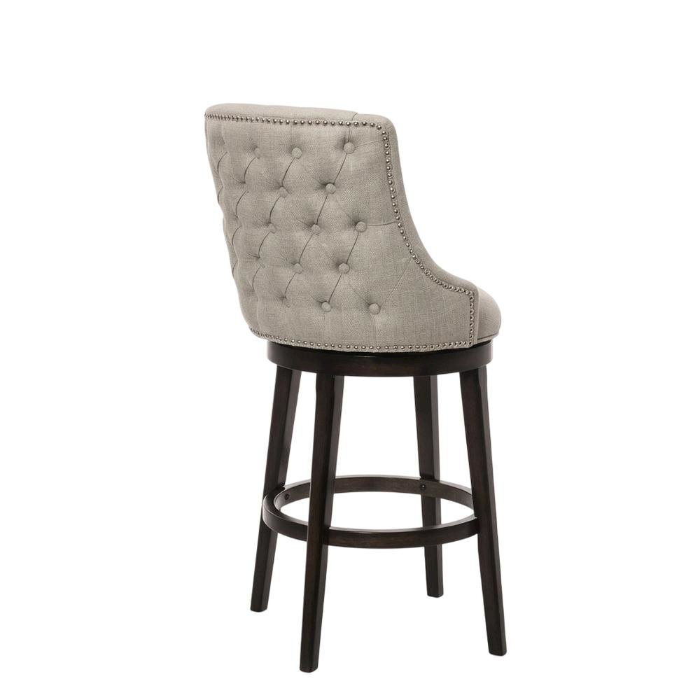 Brown Fabric Round Counter Stool with High Back and Wood Construction. Picture 3